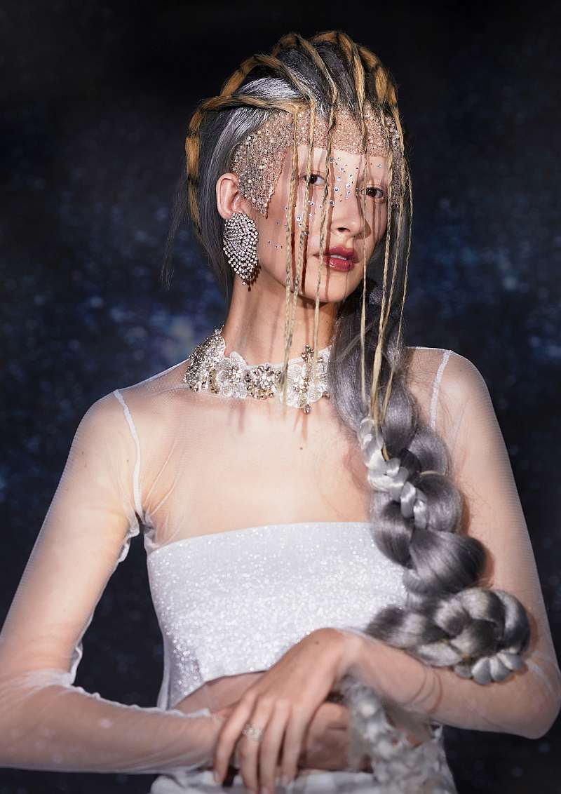 Long Grey and White Braid with Creative Colour Intricate Braids - Ann Marie Young - Celestial Collection